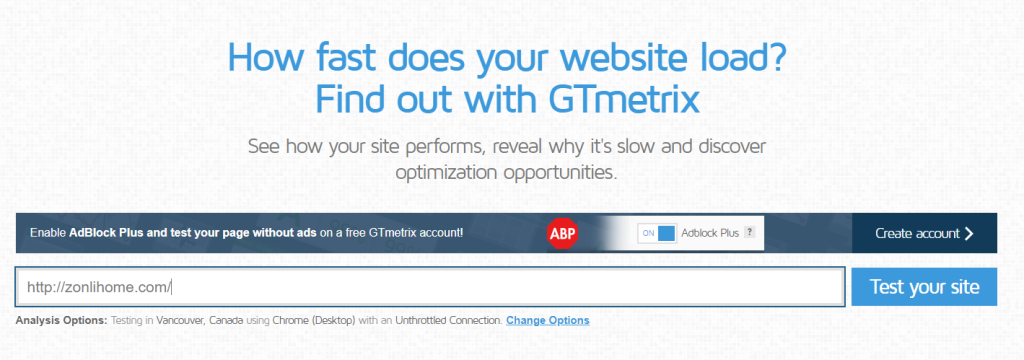check website performance in GTmetrix