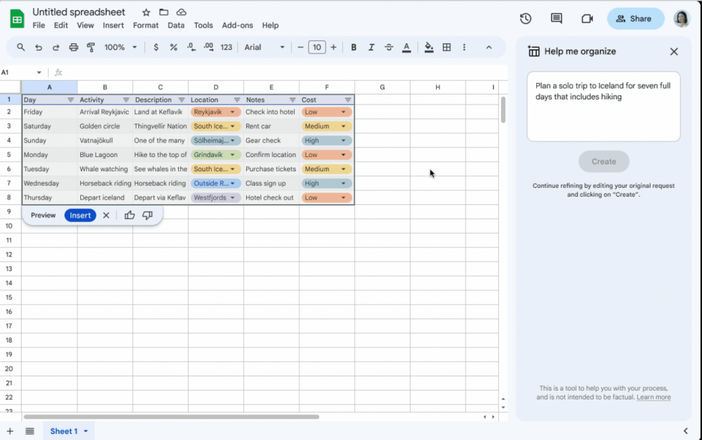 Google sheet Generative AI