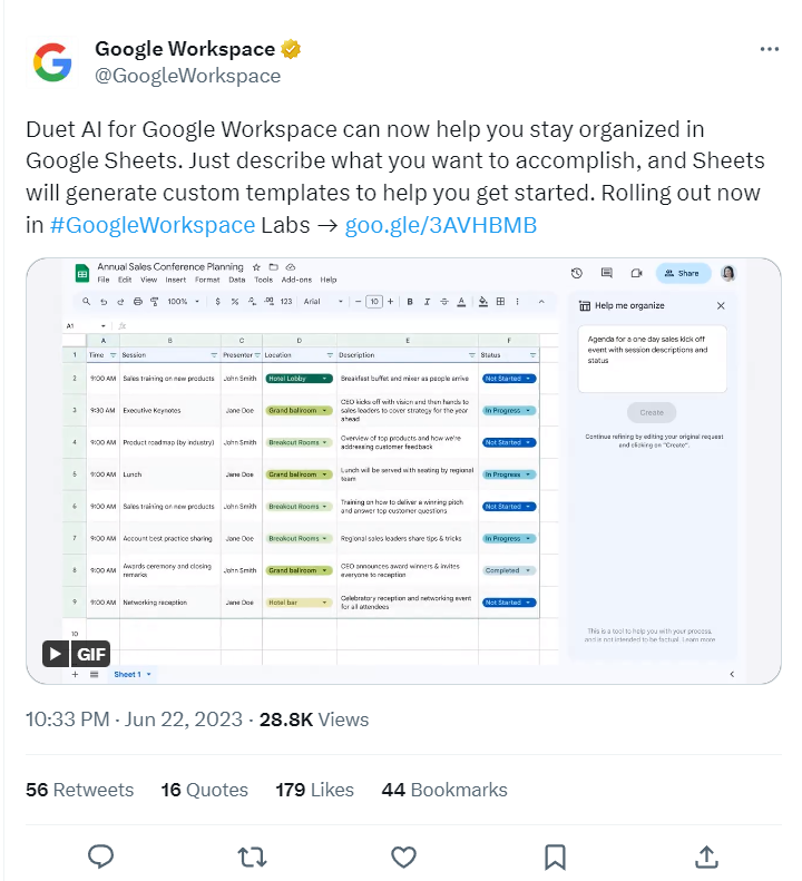 google sheet tweet