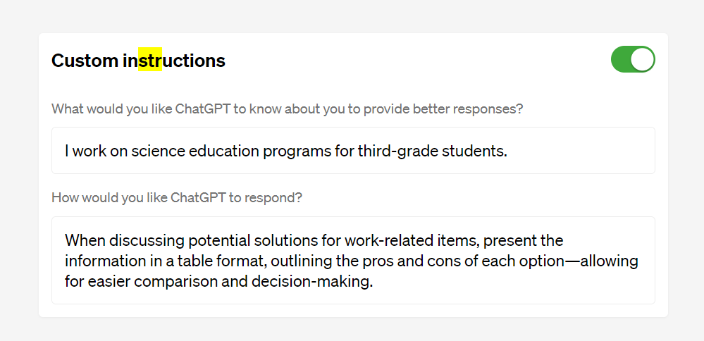  Custom Instructions for chatgpt